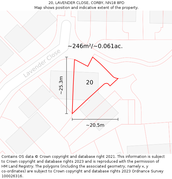 20, LAVENDER CLOSE, CORBY, NN18 8PD: Plot and title map