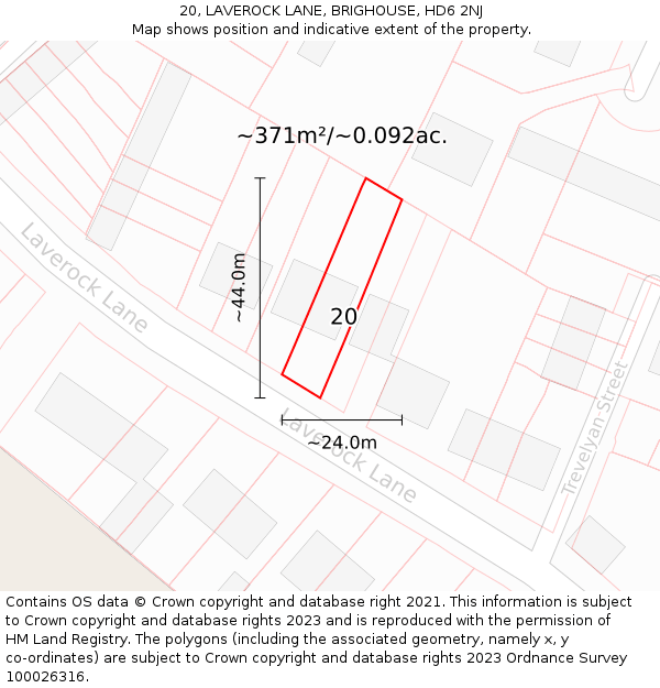 20, LAVEROCK LANE, BRIGHOUSE, HD6 2NJ: Plot and title map