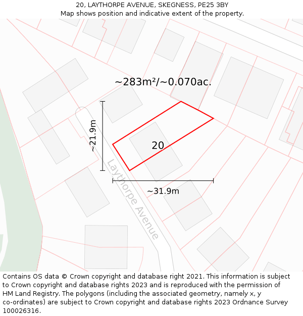 20, LAYTHORPE AVENUE, SKEGNESS, PE25 3BY: Plot and title map
