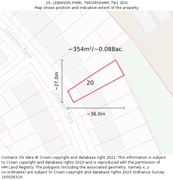 20, LEBANON PARK, TWICKENHAM, TW1 3DG: Plot and title map