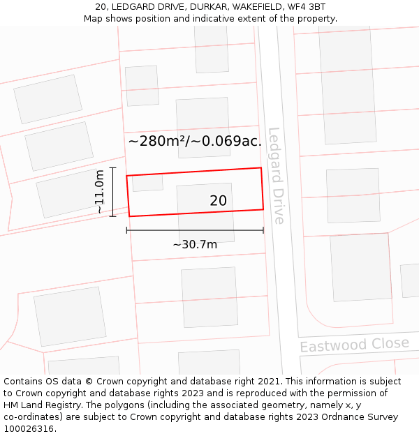 20, LEDGARD DRIVE, DURKAR, WAKEFIELD, WF4 3BT: Plot and title map