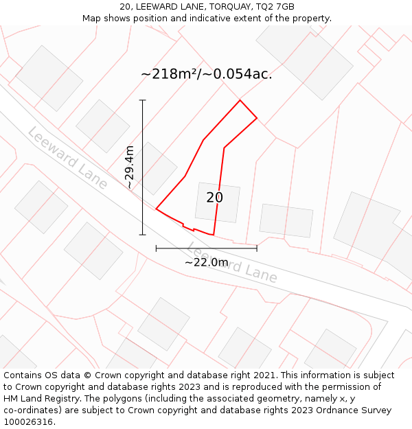 20, LEEWARD LANE, TORQUAY, TQ2 7GB: Plot and title map