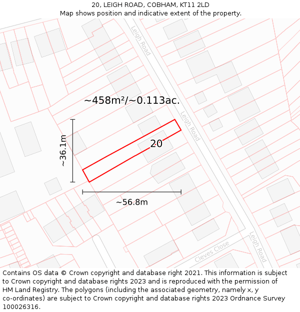 20, LEIGH ROAD, COBHAM, KT11 2LD: Plot and title map