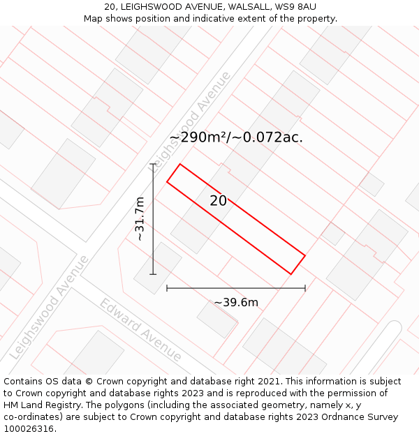 20, LEIGHSWOOD AVENUE, WALSALL, WS9 8AU: Plot and title map