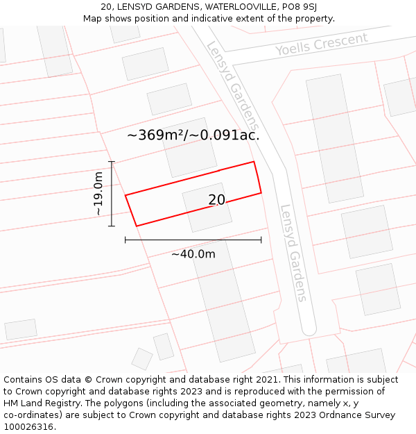 20, LENSYD GARDENS, WATERLOOVILLE, PO8 9SJ: Plot and title map