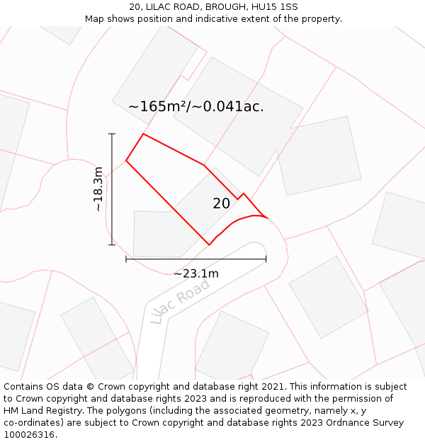 20, LILAC ROAD, BROUGH, HU15 1SS: Plot and title map