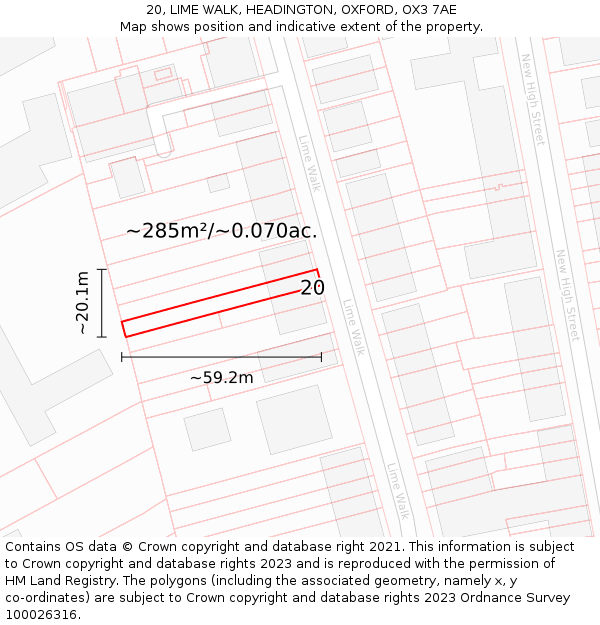 20, LIME WALK, HEADINGTON, OXFORD, OX3 7AE: Plot and title map