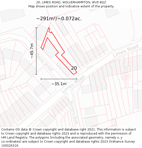 20, LIMES ROAD, WOLVERHAMPTON, WV6 8QZ: Plot and title map