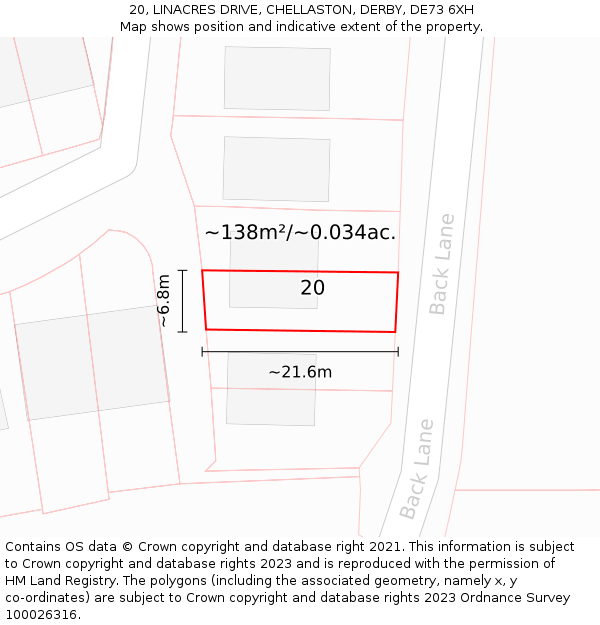 20, LINACRES DRIVE, CHELLASTON, DERBY, DE73 6XH: Plot and title map