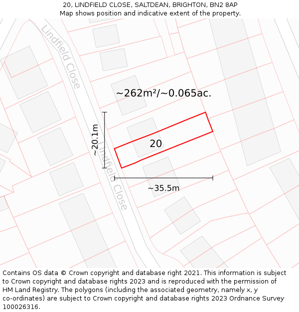 20, LINDFIELD CLOSE, SALTDEAN, BRIGHTON, BN2 8AP: Plot and title map