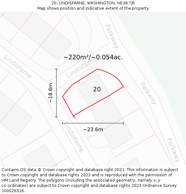 20, LINDISFARNE, WASHINGTON, NE38 7JR: Plot and title map
