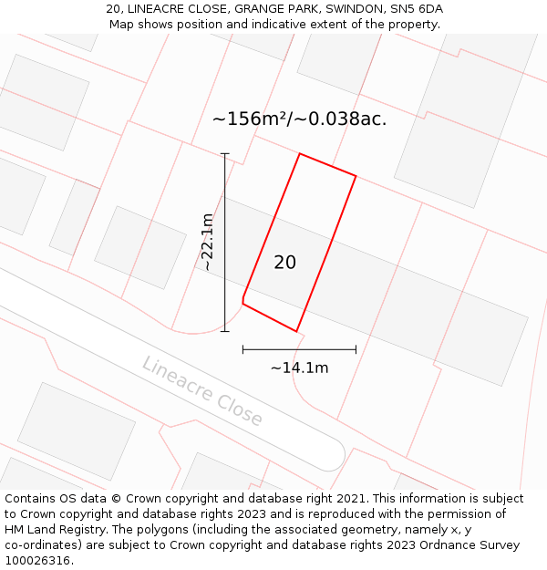 20, LINEACRE CLOSE, GRANGE PARK, SWINDON, SN5 6DA: Plot and title map