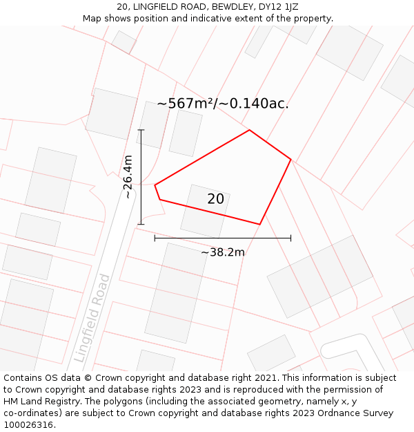 20, LINGFIELD ROAD, BEWDLEY, DY12 1JZ: Plot and title map