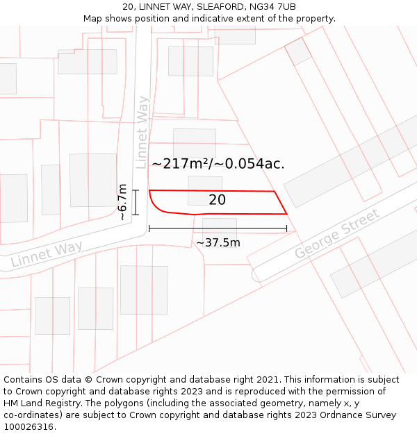 20, LINNET WAY, SLEAFORD, NG34 7UB: Plot and title map