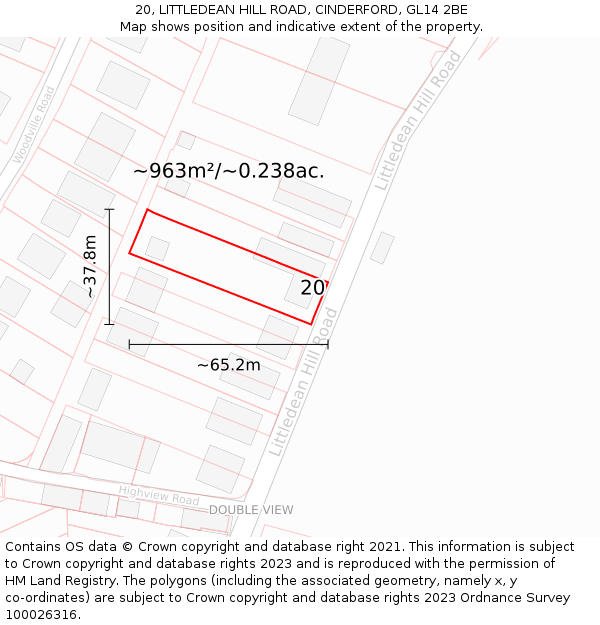 20, LITTLEDEAN HILL ROAD, CINDERFORD, GL14 2BE: Plot and title map