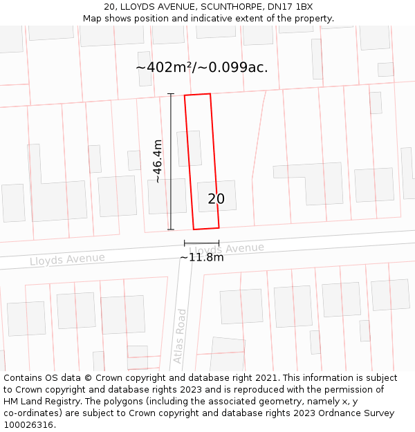 20, LLOYDS AVENUE, SCUNTHORPE, DN17 1BX: Plot and title map