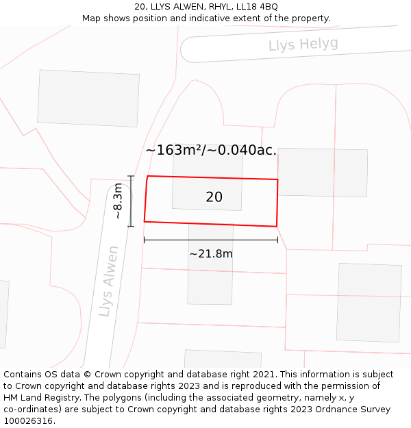 20, LLYS ALWEN, RHYL, LL18 4BQ: Plot and title map