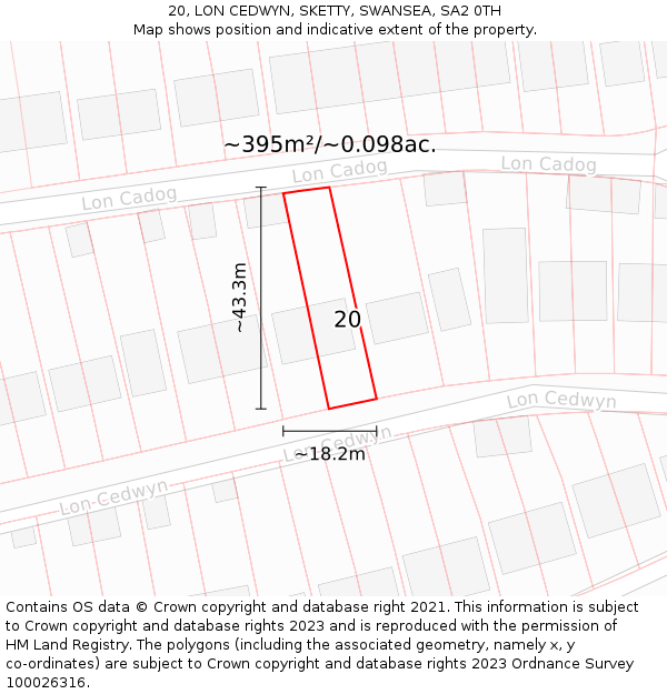 20, LON CEDWYN, SKETTY, SWANSEA, SA2 0TH: Plot and title map