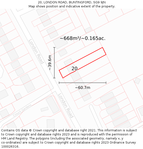 20, LONDON ROAD, BUNTINGFORD, SG9 9JN: Plot and title map