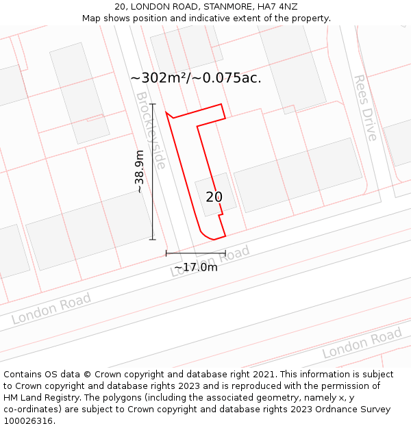 20, LONDON ROAD, STANMORE, HA7 4NZ: Plot and title map