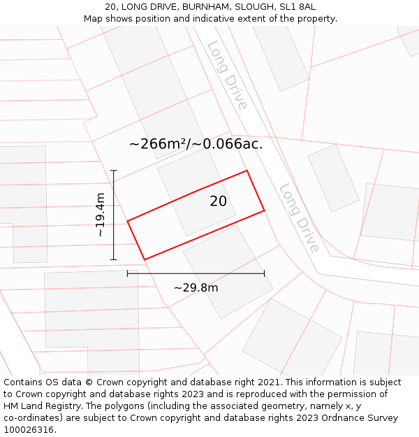 20, LONG DRIVE, BURNHAM, SLOUGH, SL1 8AL: Plot and title map