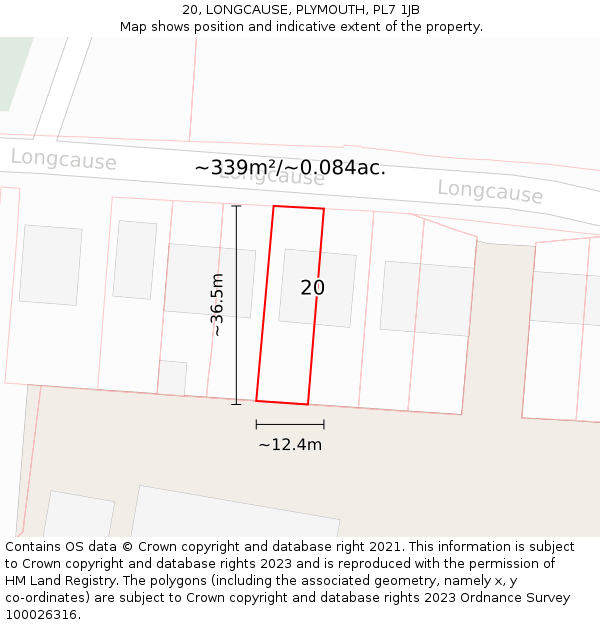 20, LONGCAUSE, PLYMOUTH, PL7 1JB: Plot and title map