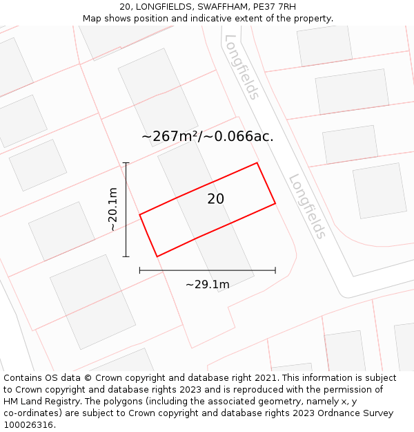 20, LONGFIELDS, SWAFFHAM, PE37 7RH: Plot and title map
