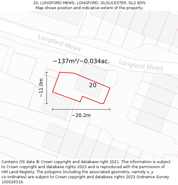 20, LONGFORD MEWS, LONGFORD, GLOUCESTER, GL2 9DN: Plot and title map