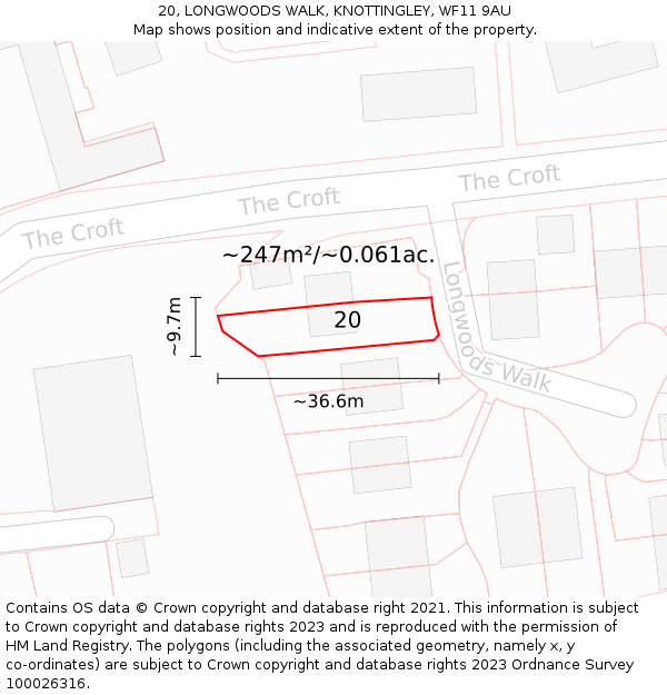 20, LONGWOODS WALK, KNOTTINGLEY, WF11 9AU: Plot and title map