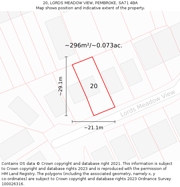 20, LORDS MEADOW VIEW, PEMBROKE, SA71 4BA: Plot and title map