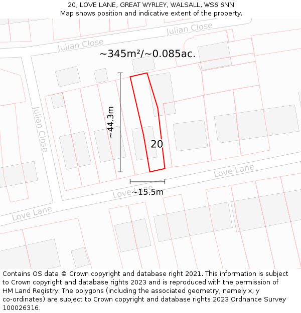 20, LOVE LANE, GREAT WYRLEY, WALSALL, WS6 6NN: Plot and title map