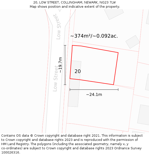 20, LOW STREET, COLLINGHAM, NEWARK, NG23 7LW: Plot and title map