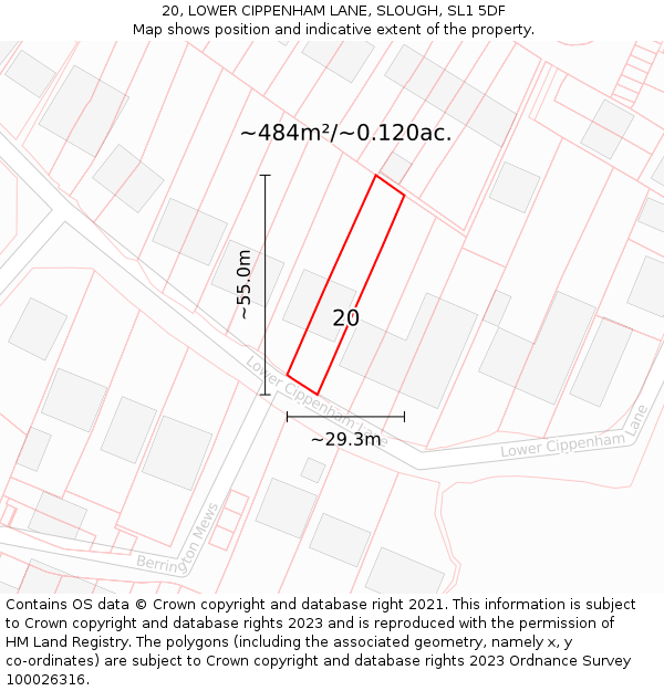 20, LOWER CIPPENHAM LANE, SLOUGH, SL1 5DF: Plot and title map