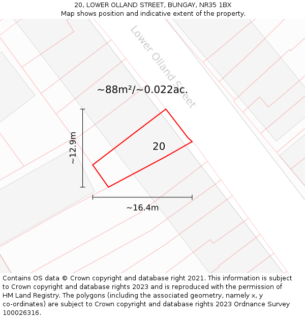 20, LOWER OLLAND STREET, BUNGAY, NR35 1BX: Plot and title map