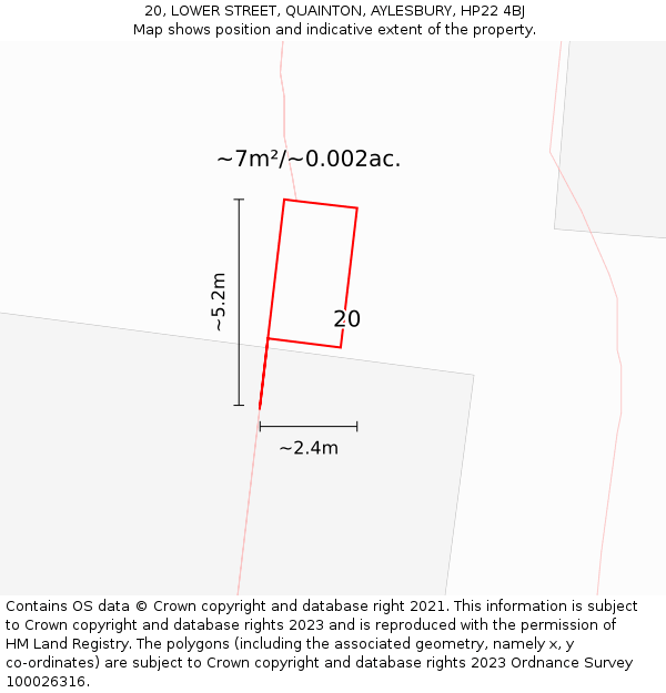 20, LOWER STREET, QUAINTON, AYLESBURY, HP22 4BJ: Plot and title map