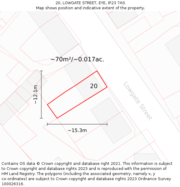 20, LOWGATE STREET, EYE, IP23 7AS: Plot and title map