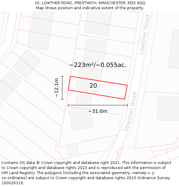 20, LOWTHER ROAD, PRESTWICH, MANCHESTER, M25 9QQ: Plot and title map