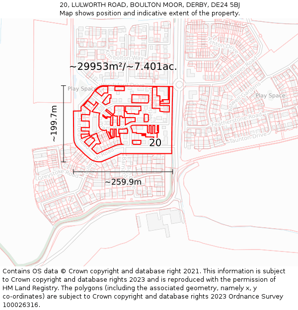 20, LULWORTH ROAD, BOULTON MOOR, DERBY, DE24 5BJ: Plot and title map