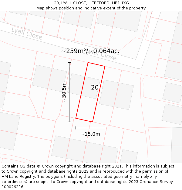 20, LYALL CLOSE, HEREFORD, HR1 1XG: Plot and title map