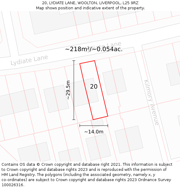 20, LYDIATE LANE, WOOLTON, LIVERPOOL, L25 9RZ: Plot and title map