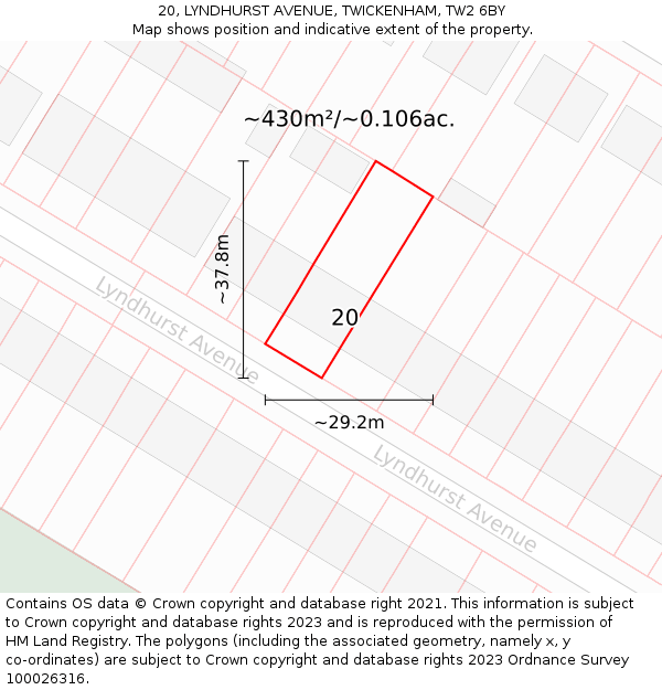 20, LYNDHURST AVENUE, TWICKENHAM, TW2 6BY: Plot and title map