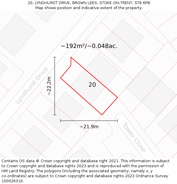 20, LYNDHURST DRIVE, BROWN LEES, STOKE-ON-TRENT, ST8 6PB: Plot and title map