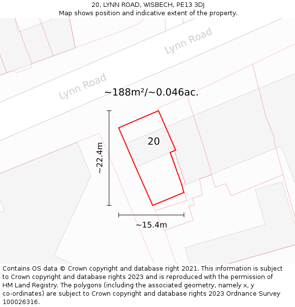 20, LYNN ROAD, WISBECH, PE13 3DJ: Plot and title map