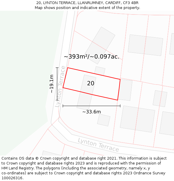 20, LYNTON TERRACE, LLANRUMNEY, CARDIFF, CF3 4BR: Plot and title map