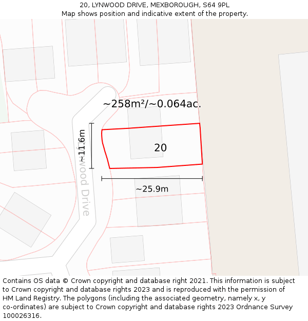 20, LYNWOOD DRIVE, MEXBOROUGH, S64 9PL: Plot and title map