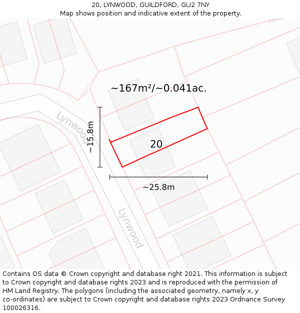 20, LYNWOOD, GUILDFORD, GU2 7NY: Plot and title map