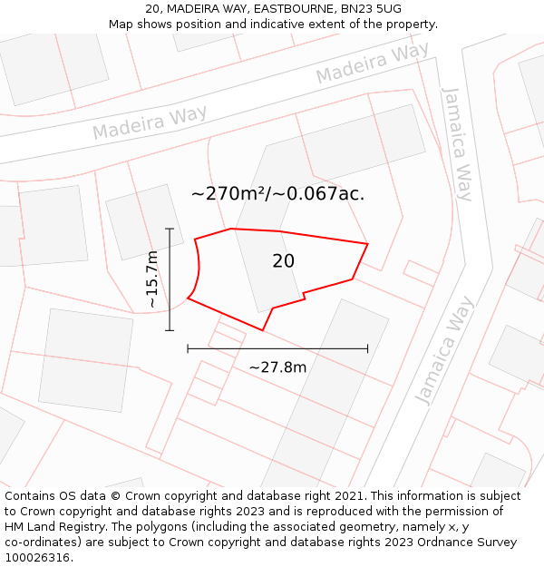 20, MADEIRA WAY, EASTBOURNE, BN23 5UG: Plot and title map