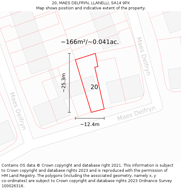 20, MAES DELFRYN, LLANELLI, SA14 9PX: Plot and title map