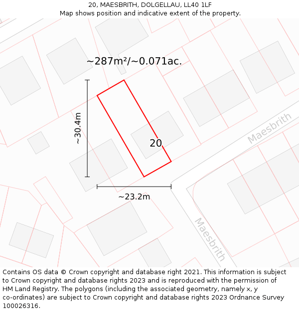 20, MAESBRITH, DOLGELLAU, LL40 1LF: Plot and title map