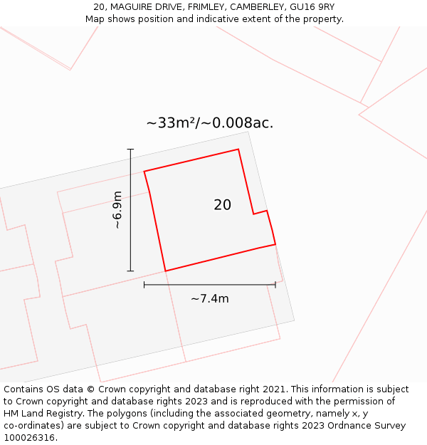 20, MAGUIRE DRIVE, FRIMLEY, CAMBERLEY, GU16 9RY: Plot and title map